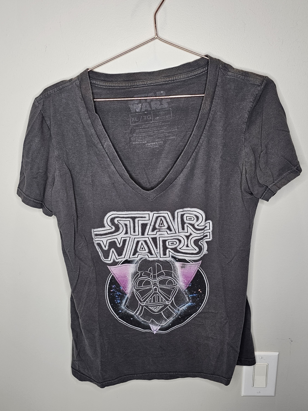 Star Wars V-Neck Graphic Tee - Black with Pink & White Accents